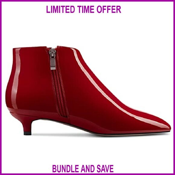 Women's Patent Ankle Boots Pointed Toe 1.5 Inch Kitten Heel Zipper Dress Shoes - Picture 4 of 6